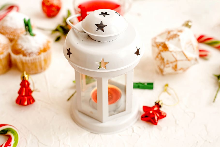 white and gray candle lantern, celebration, food and drink, decoration HD wallpaper