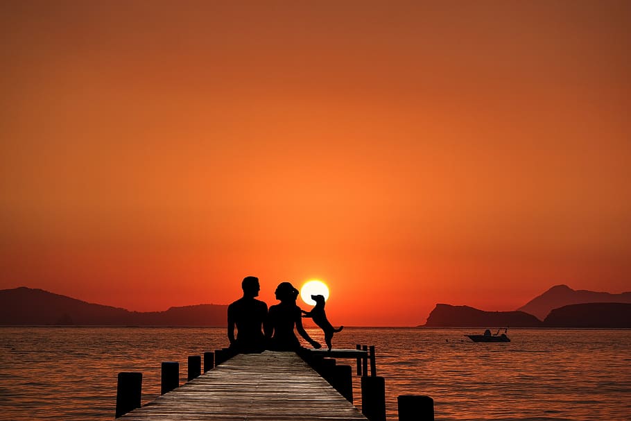 sunset, yo, couple, evening, twilight, silhouette, nature, landscape HD wallpaper