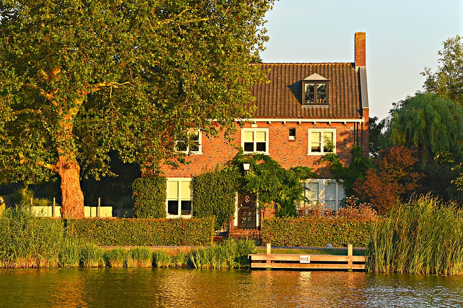 manor, house, old, classic, architecture, dutch, brick, tree HD wallpaper