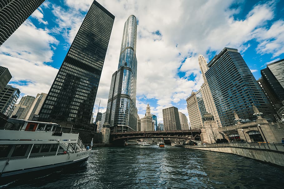 canal in between buildings, boat, transportation, vehicle, high rise HD wallpaper