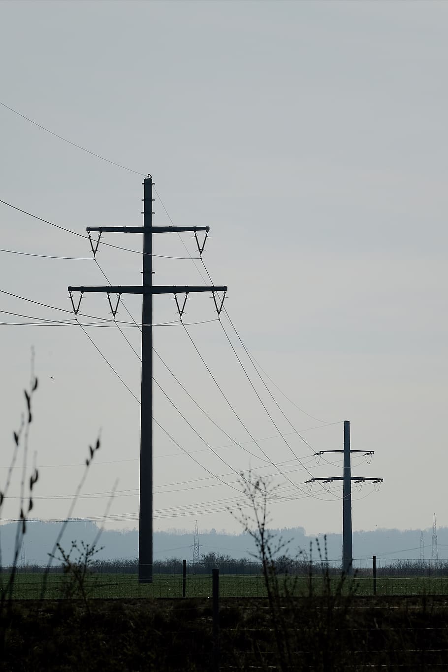 brown utility post, cable, utility pole, power lines, electric transmission tower HD wallpaper