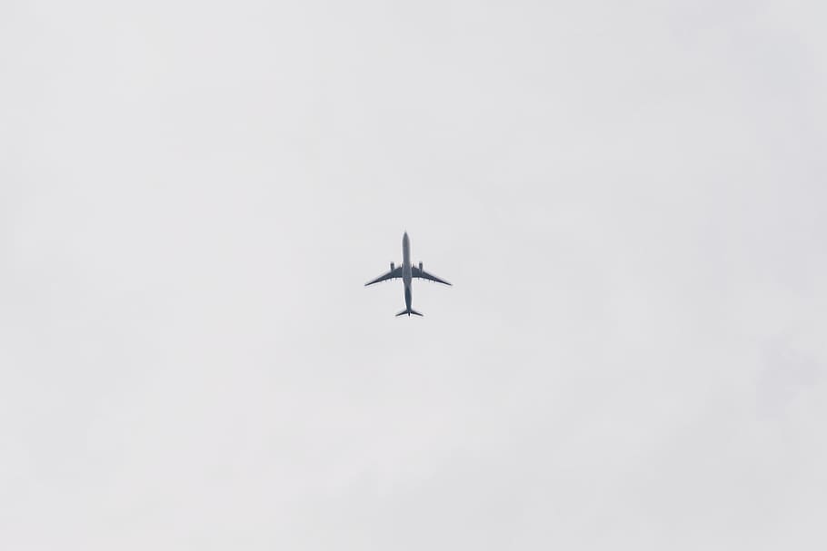 plane, airplane, fly, sky, mood, gloomy, grey, gray, travel HD wallpaper