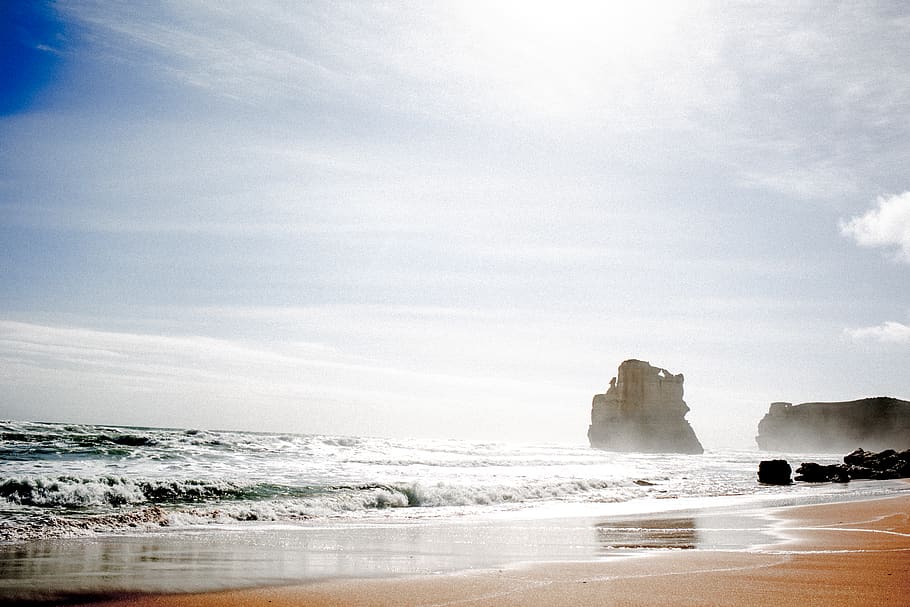 beach, ocean, waves, summer, sea, water, land, sky, motion HD wallpaper