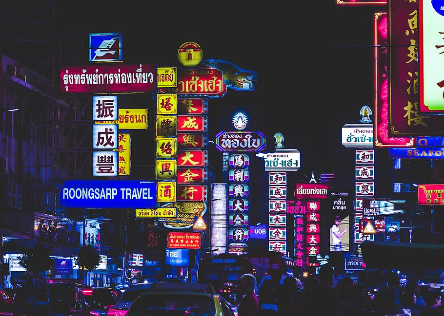 LED signages at night, building, metropolis, urban, town, city