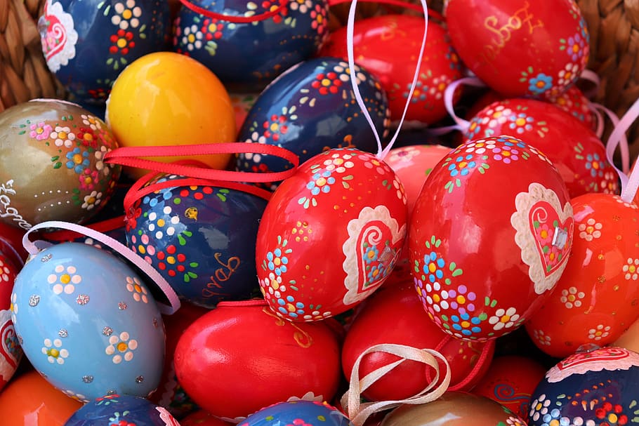 basket, easter eggs, colorful, decoration, holiday, tradition HD wallpaper
