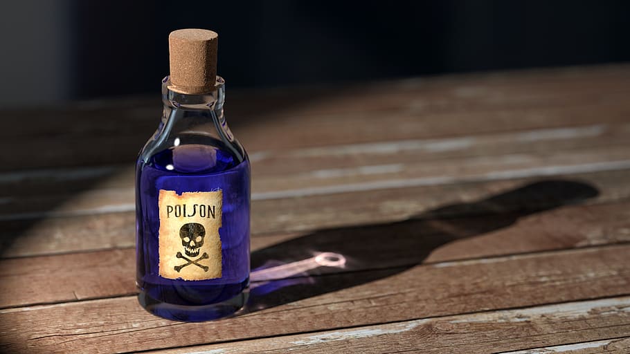 Purple Liquid Poison on Brown Wooden Surface, bottle, dangerous HD wallpaper