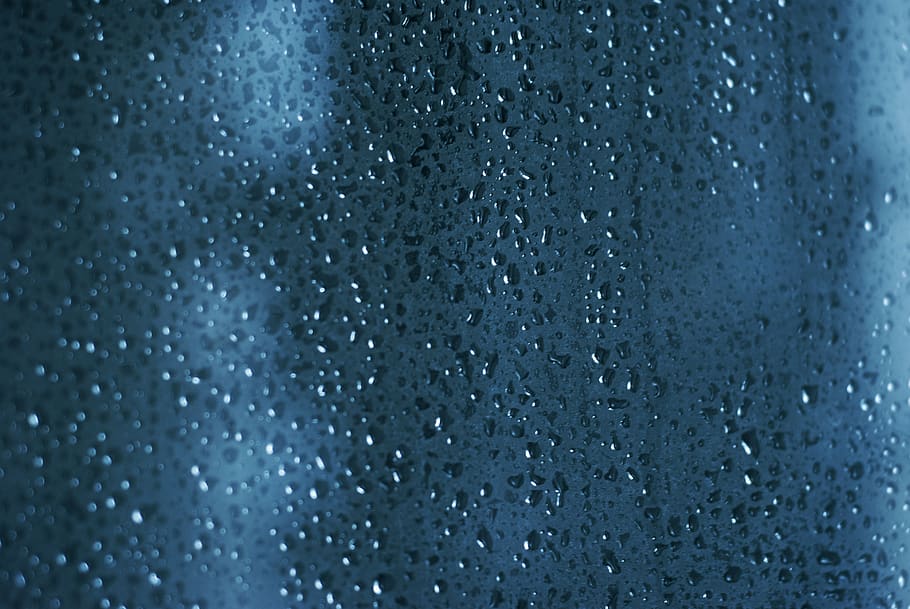 water, drops, liquid, droplets, blue, rain, splash, dark, glass HD wallpaper