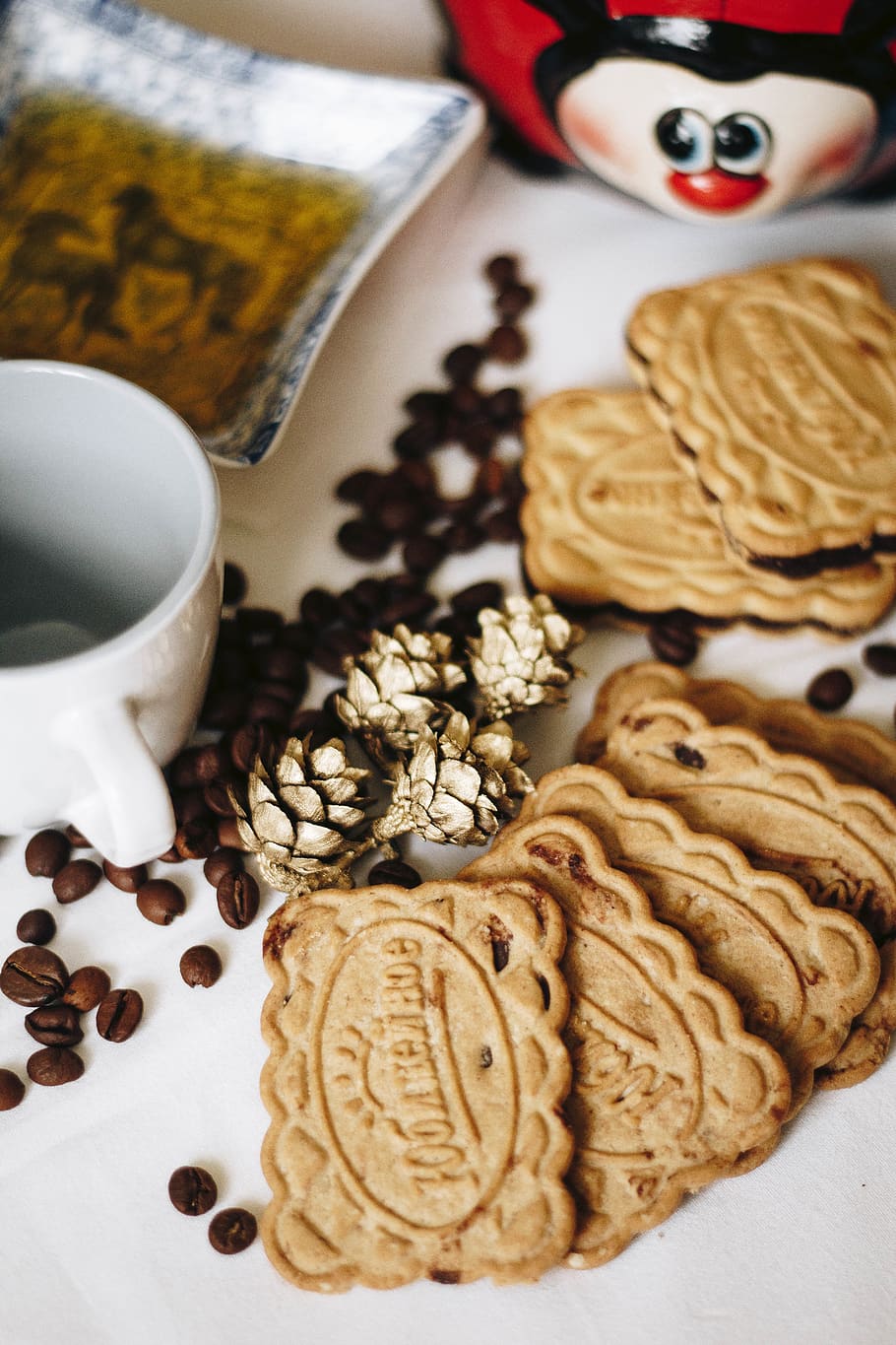 Bunch of Biscuits Beside Beans and Mug, ceramic, close-up, coffee beans HD wallpaper