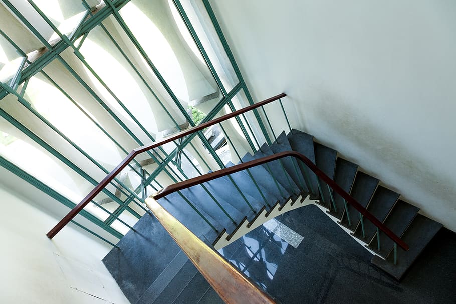 black stairs, handrail, banister, staircase, ho chi minh city HD wallpaper