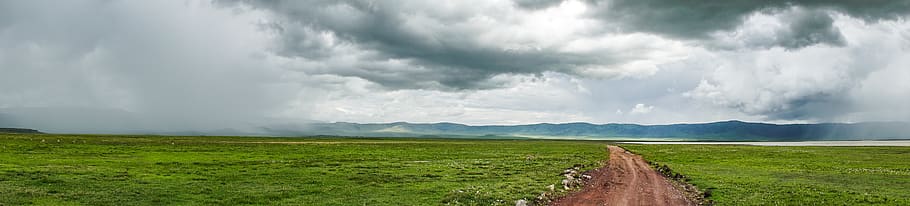 environment, cloud - sky, landscape, storm, grass, panoramic HD wallpaper