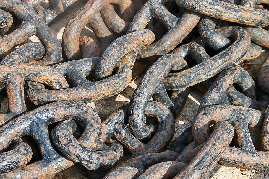 anchor chain, rusty, iron, ship, metal, links of the chain
