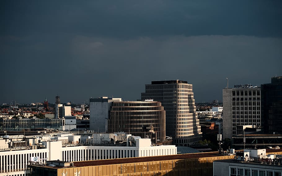 germany, berlin, clouds, dark, sky, city, fuji, fujifilm, cityscape HD wallpaper