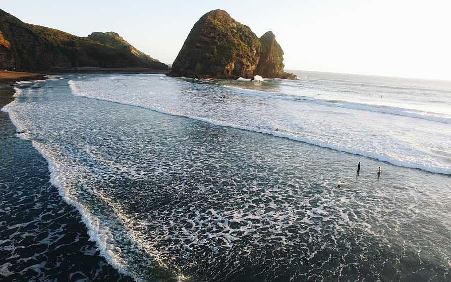 Hd Wallpaper Piha New Zealand Water Beach Waves Ocean Drone Sea