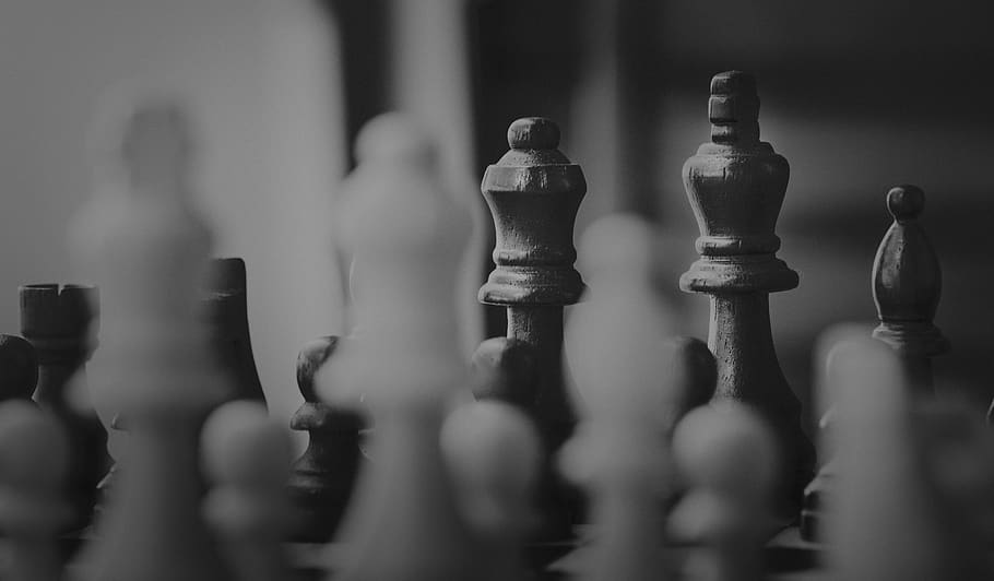 chess, monochrome, people, pawn, gameplan, black and white, HD wallpaper