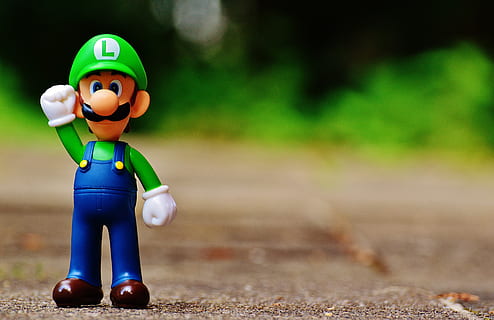 Shallow Focus Photography of Luigi Plastic Figure, blur, boy HD wallpaper