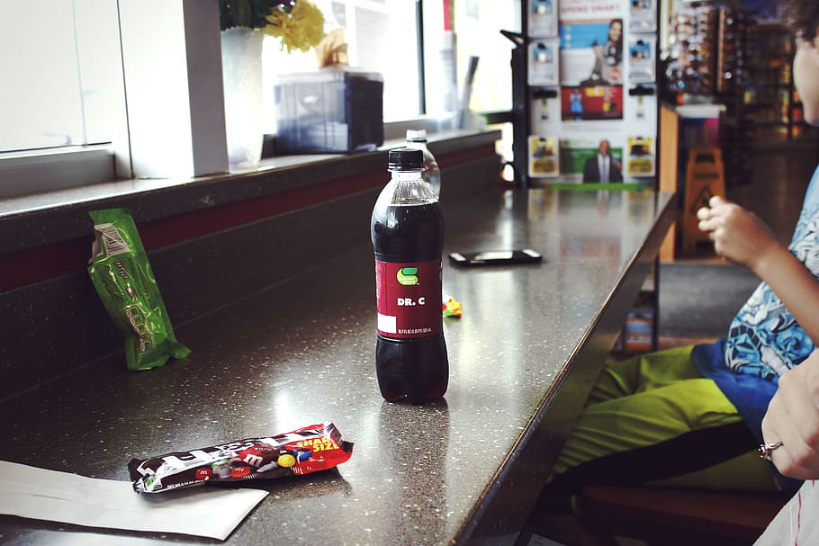 soda, dr.c, corner store, real people, table, human hand, bottle HD wallpaper