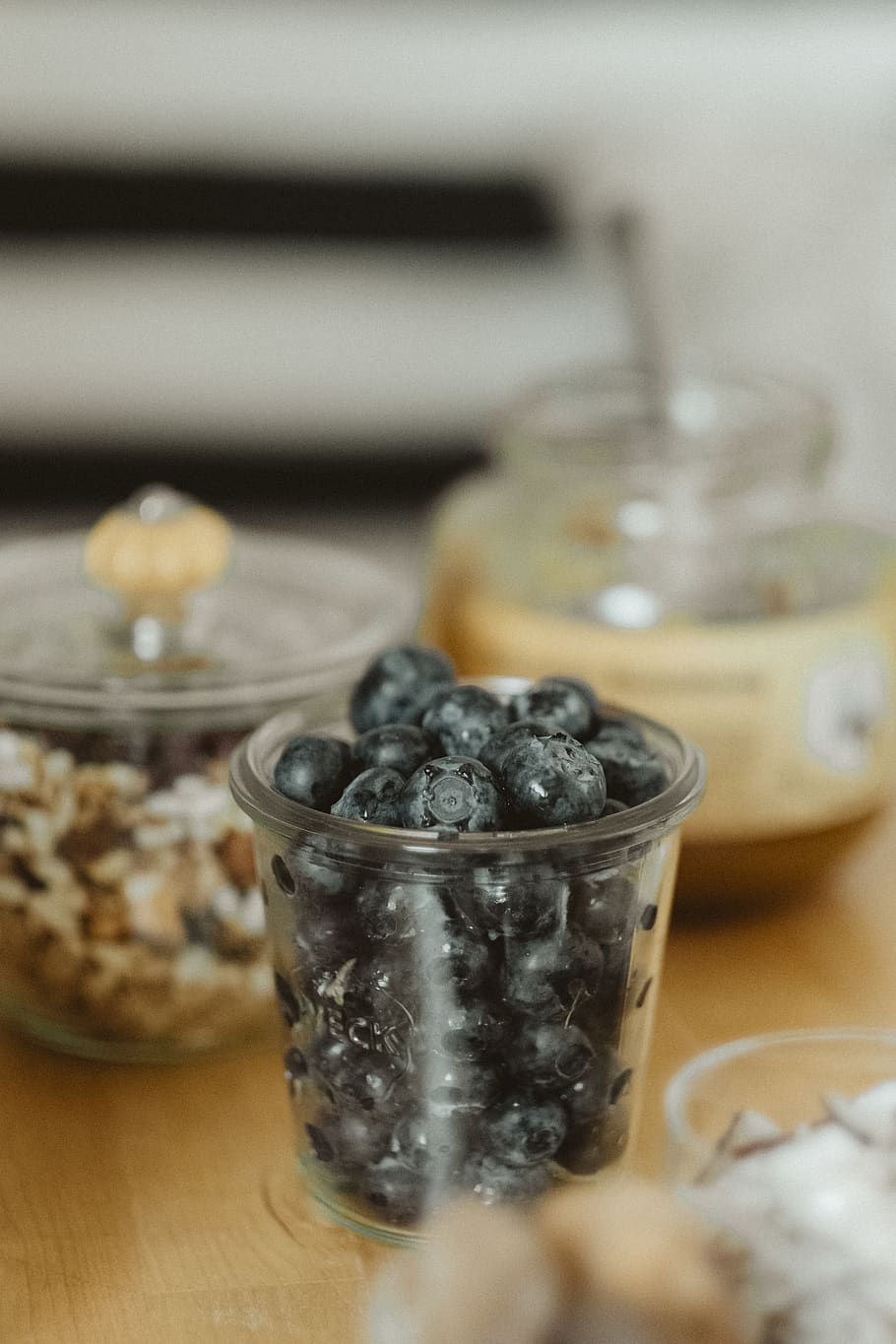 black berries with cup, food and drink, table, freshness, indoors HD wallpaper