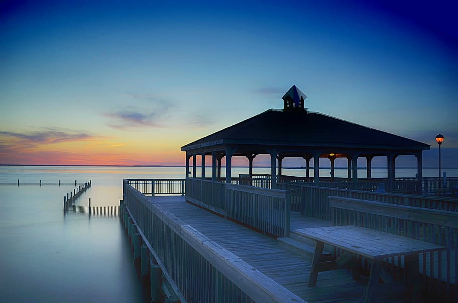 united states, beach haven, dusk, sea, blue hour, sunset, water edge, HD wallpaper