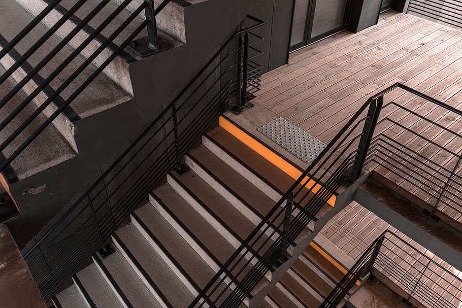 gray metal stair, staircase, architecture, steps and staircases HD wallpaper