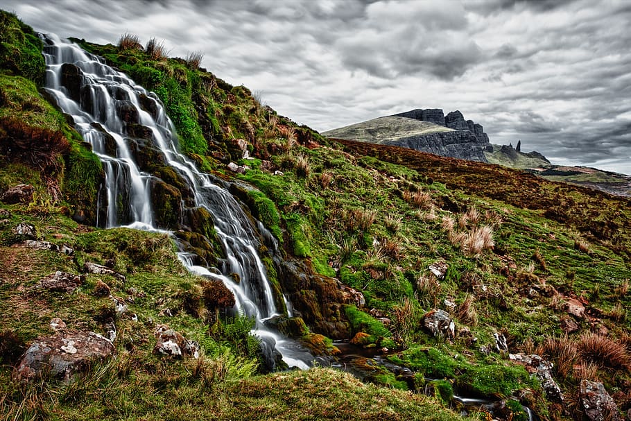 Mountain Body of Water, clouds, colorful, grass, green, landscape HD wallpaper