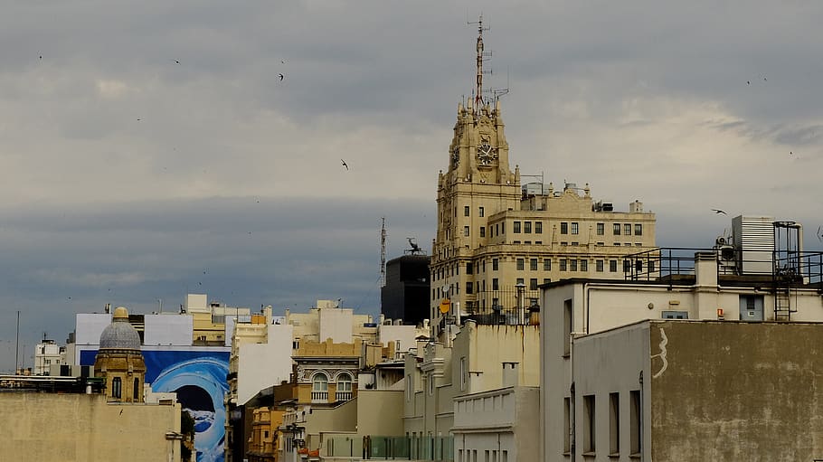 madrid, spain, building, rooftop, cityscape, built structure HD wallpaper