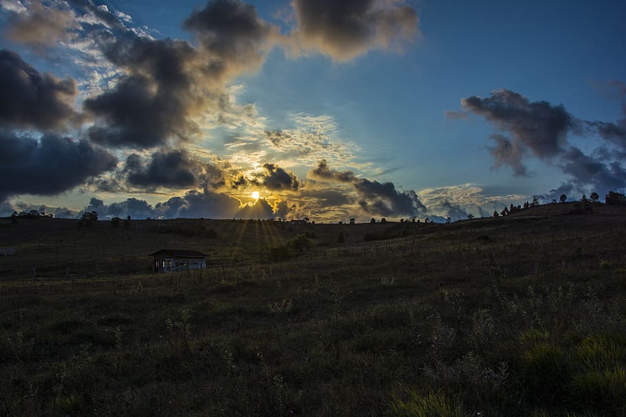 clouds, sky, landscape, nature, sunrise, sunset, air, mountains HD wallpaper