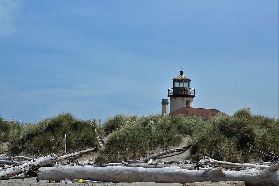 lighthouse, oregon, beach, sky, built structure, architecture HD wallpaper