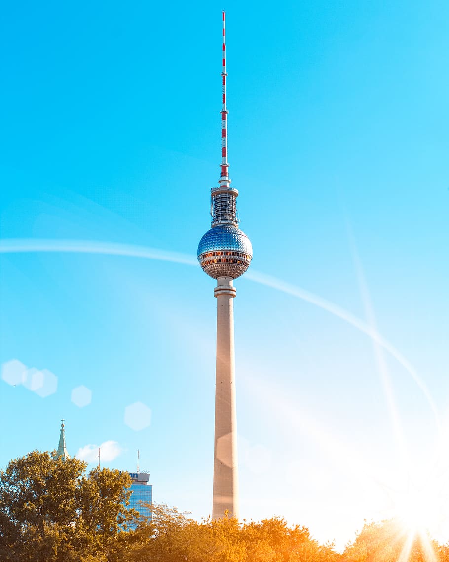 berlin, city, sky, sun, germany, building, places of interest HD wallpaper