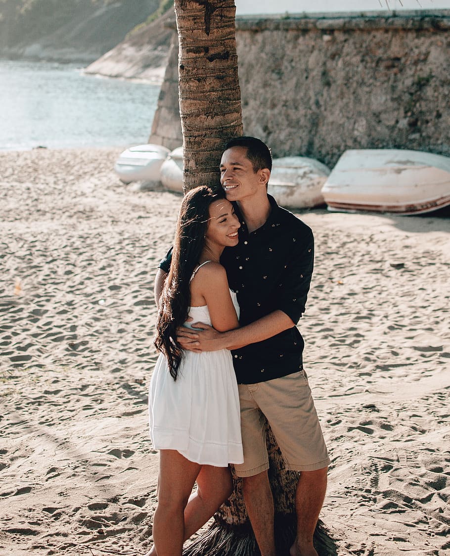 Photo of Couple Hugging Each Other, adults, beach, daylight, embrace HD wallpaper