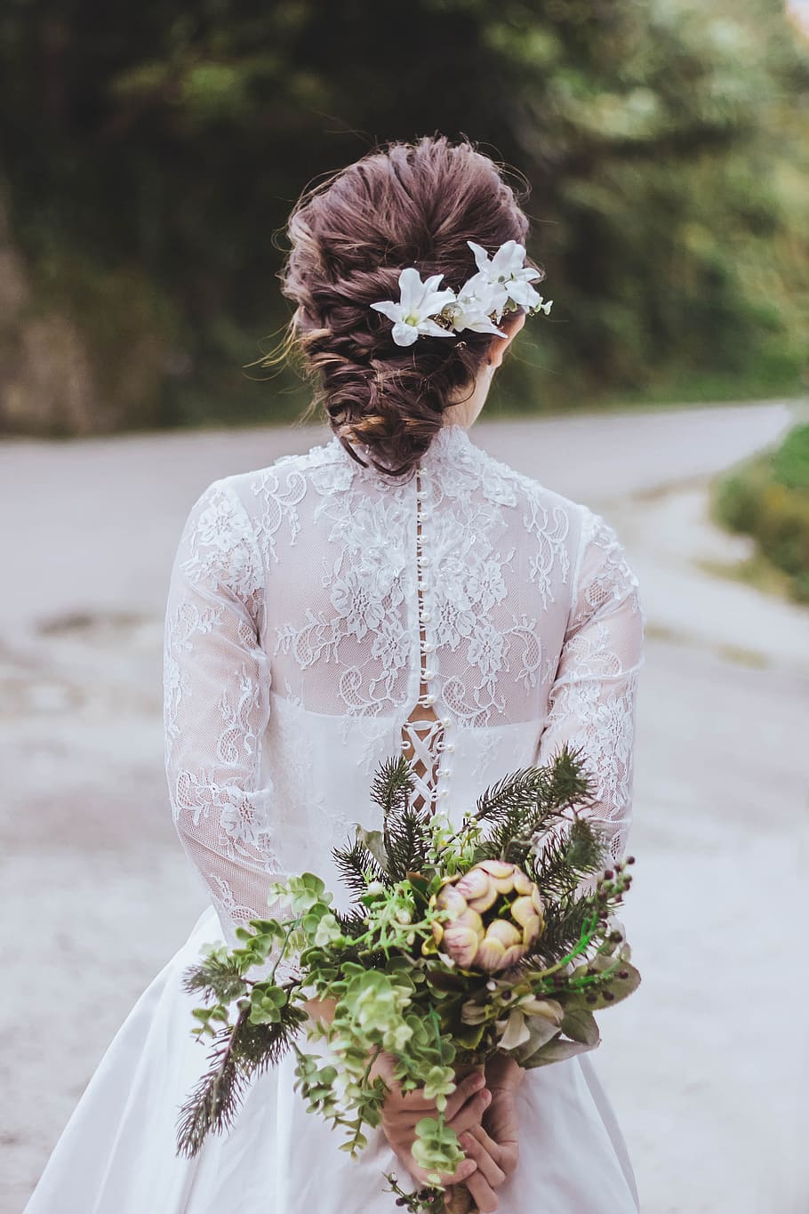 bridge with flower bouquet, bride, wedding, happiness, memory HD wallpaper