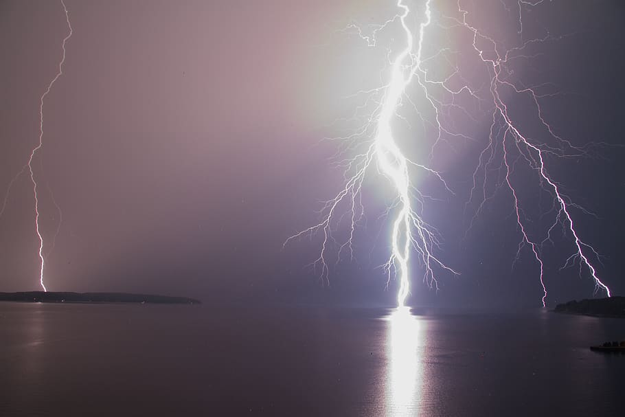 canada, midland, lake, reflection, georgian bay, lightning HD wallpaper