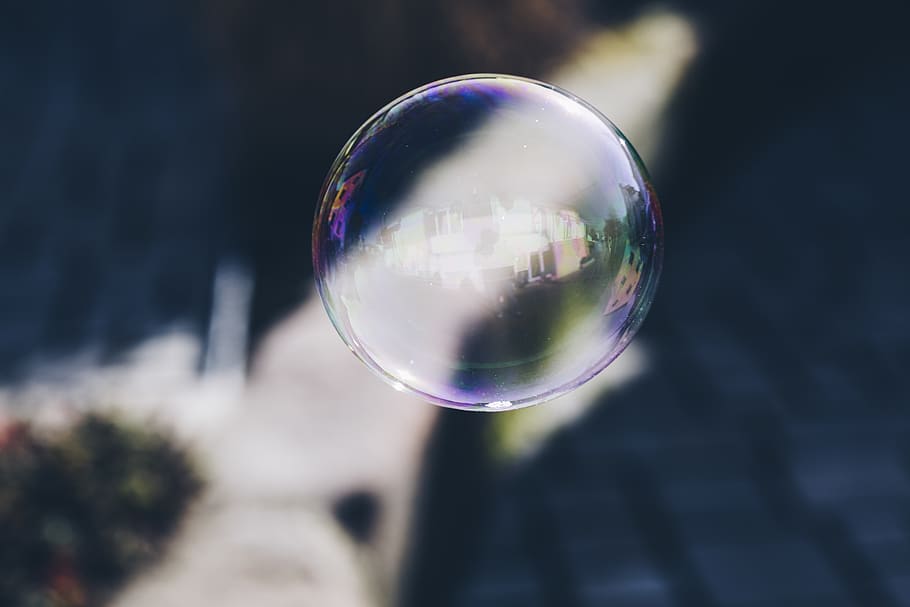 clear buble, bubble, sky, play, playground, child, ball, mirroring HD wallpaper