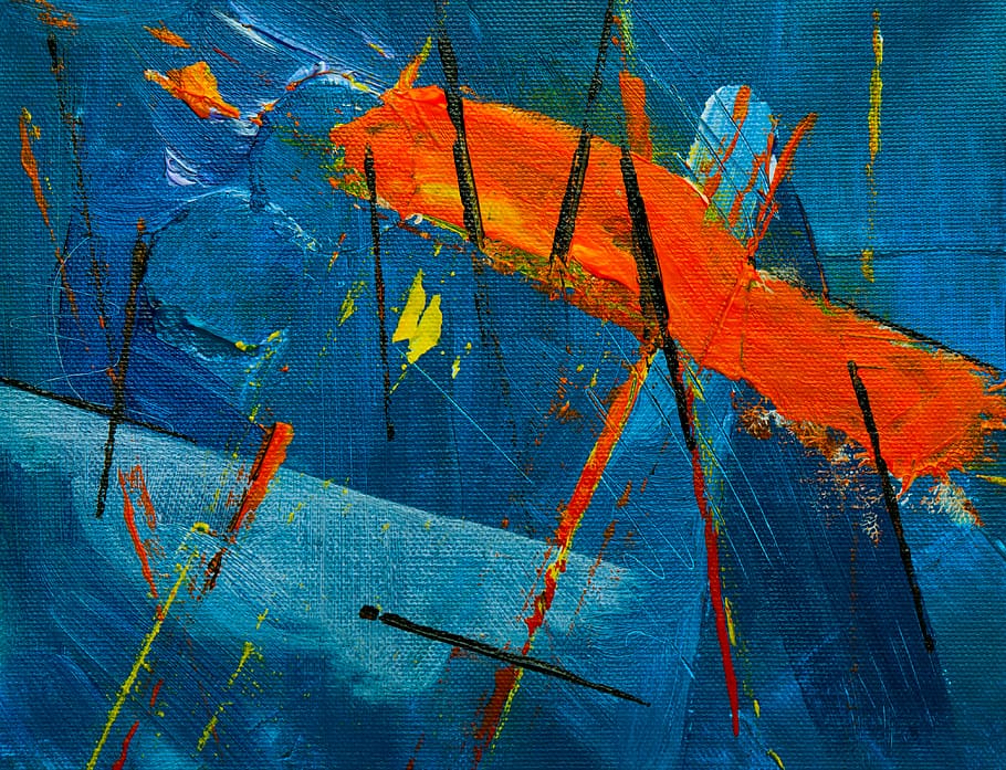Blue, Orange, and Black Abstract Painting, abstract expressionism, HD wallpaper