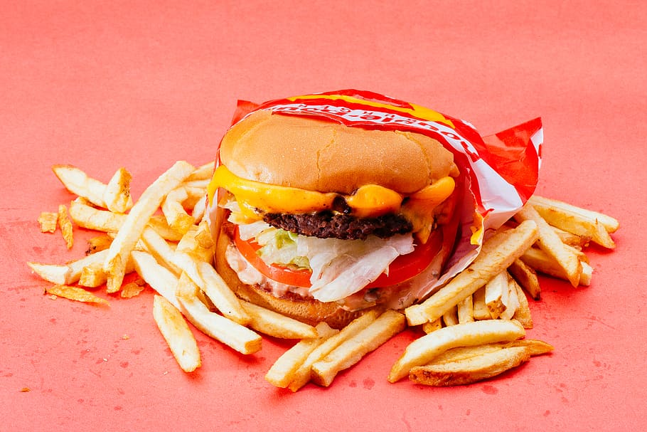 Photo of Cheeseburger And French Fries, beef, bread, close-up HD wallpaper