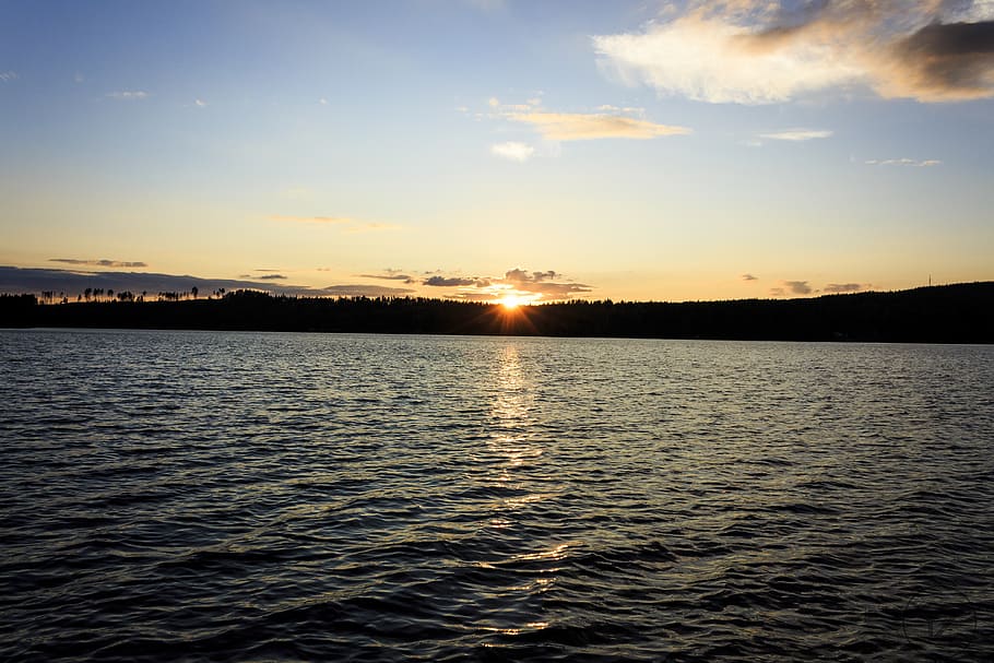sweden, evening, sunset, twilight, nature, landscape, sky, water HD wallpaper