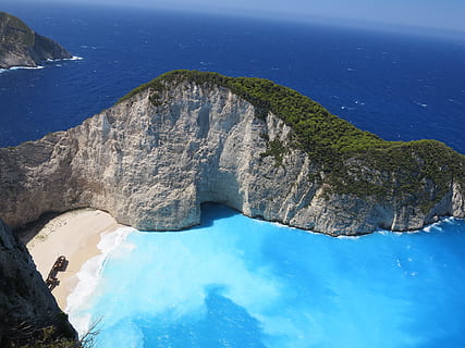 HD wallpaper: brown and green island during daytime, shipwreck, zante ...