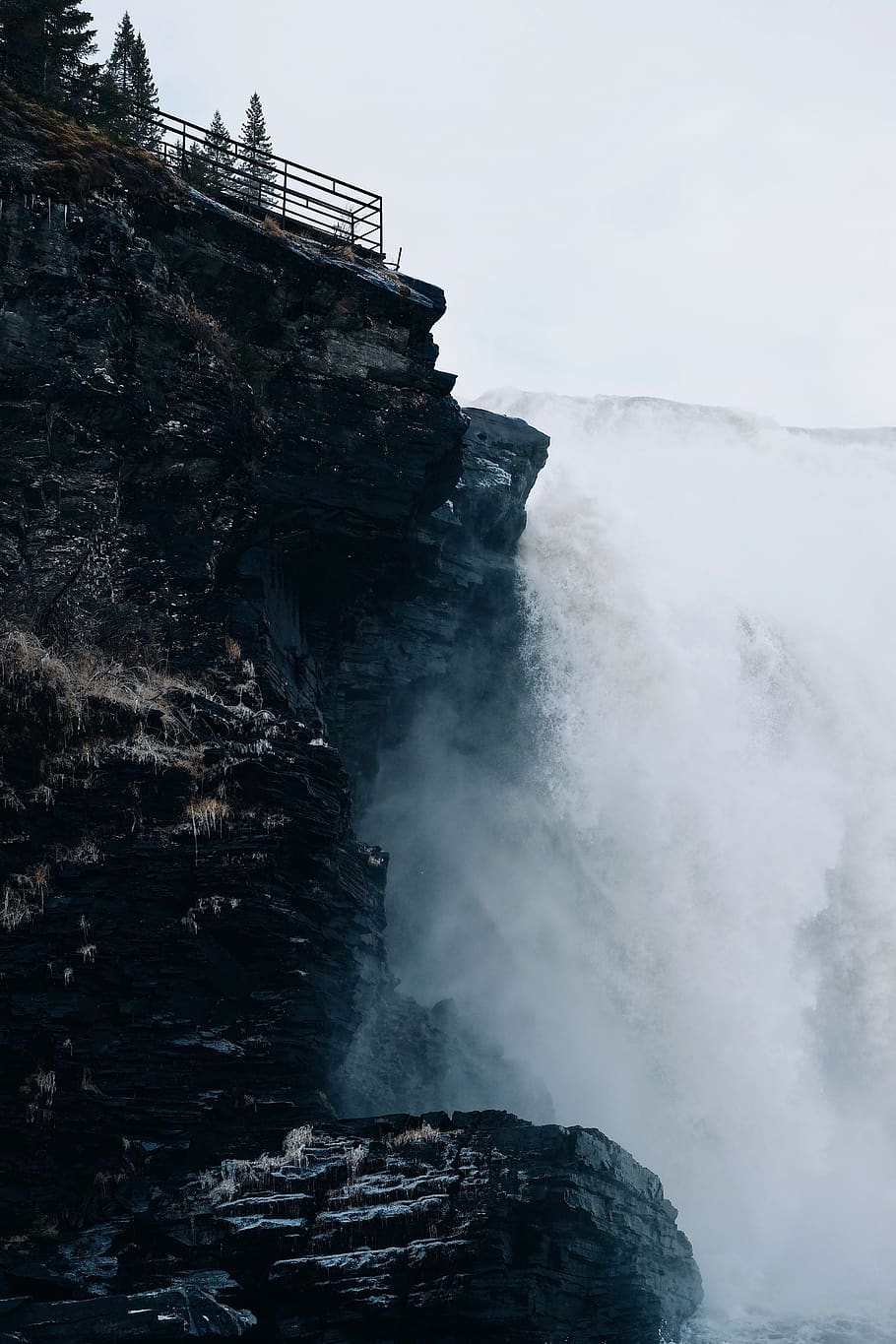 Waterfalls, cascade, mist, rock, solid, rock - object, rock formation HD wallpaper