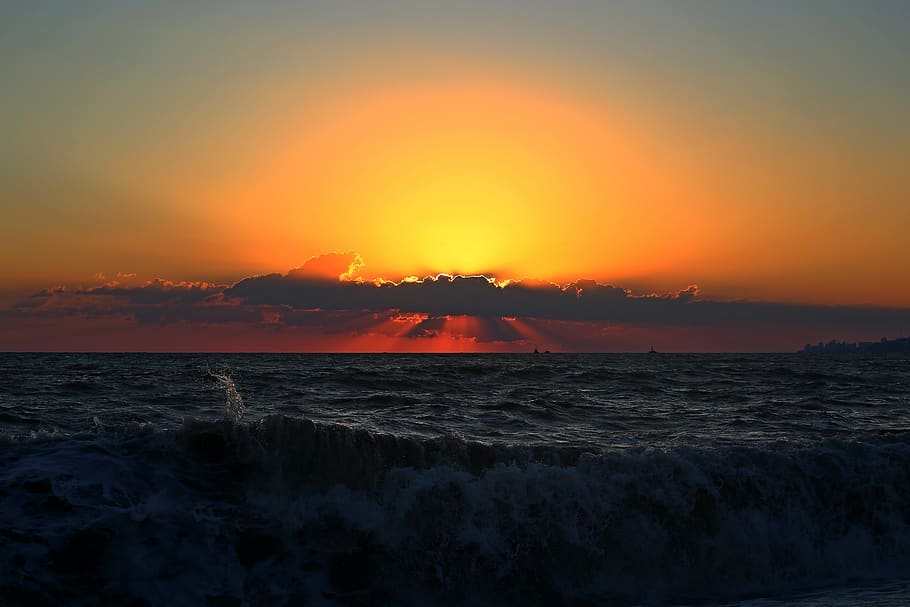 sunset, twilight, water, evening, sky, sea, scenics - nature, HD wallpaper
