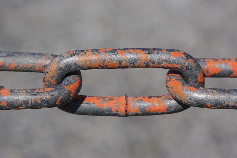 strong, together, hold, grey, steel, orange, line, link, chain HD wallpaper