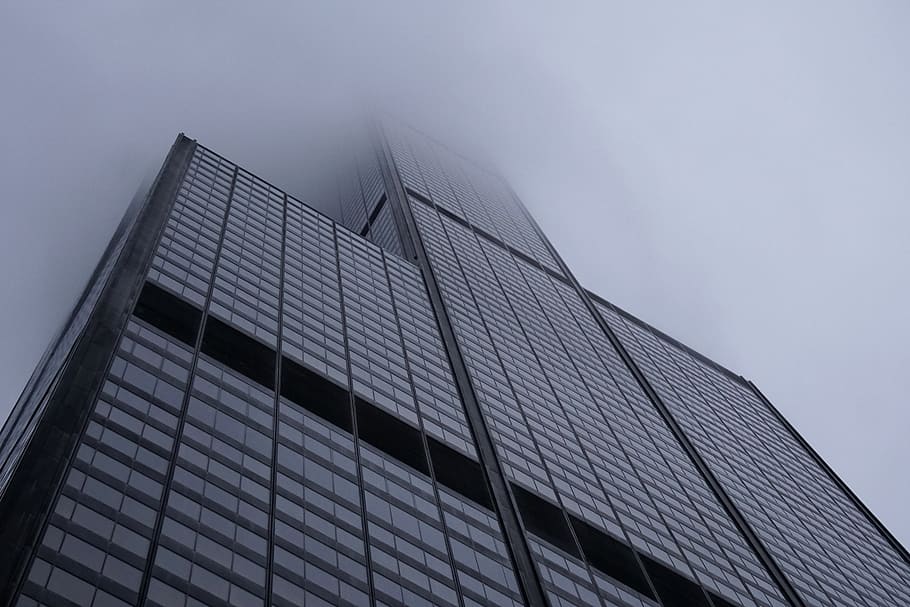 chicago, united states, willis tower skydeck, monochrome, downtown, HD wallpaper