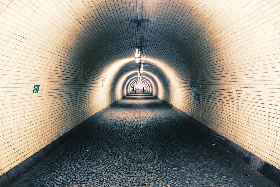 Gray and Beige Concrete Tunnels, architecture, ceiling, hallway HD wallpaper