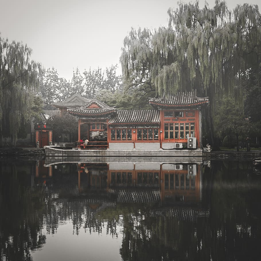 china, beijing, water, reflection, built structure, lake, architecture HD wallpaper