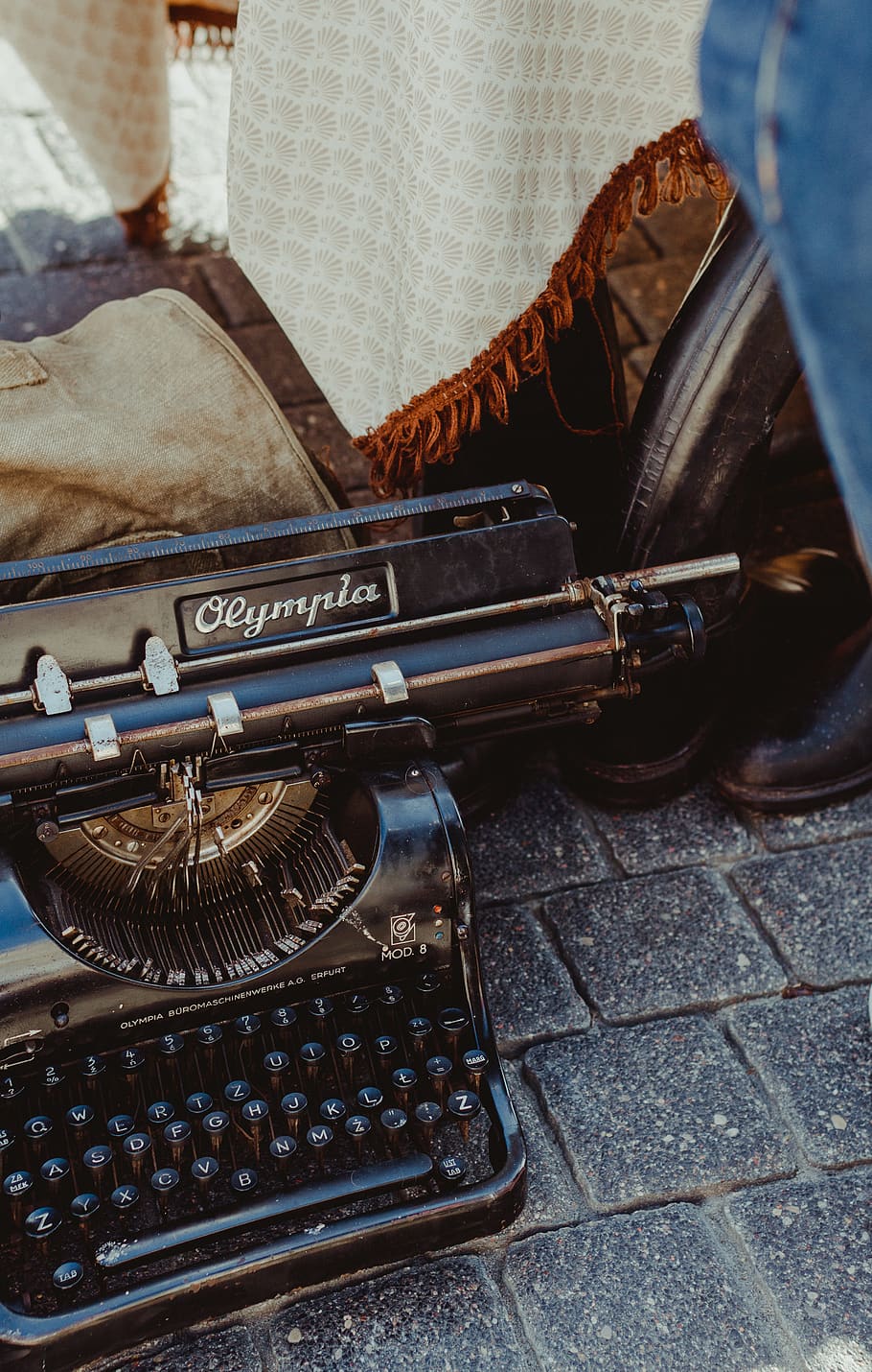 black Olympia typewriter on floor, machine, lublin, poland, weaponry, HD wallpaper