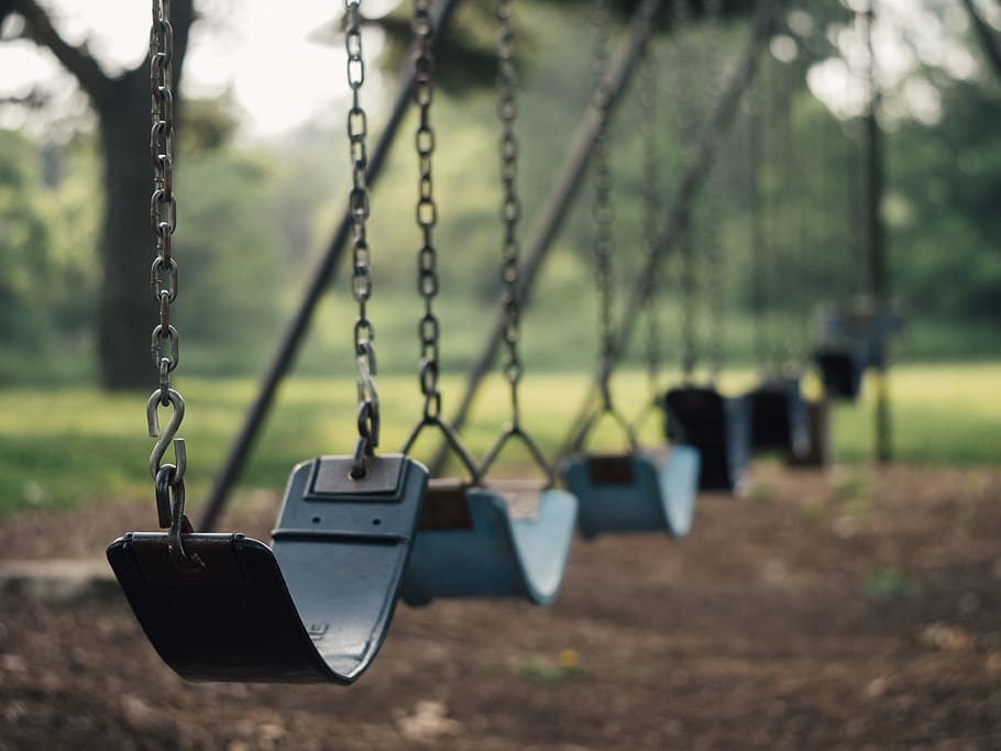 swing, play, fly, joy, constructions, kid, park, focus on foreground HD wallpaper