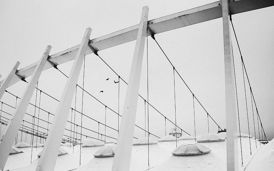 white and black metal frame, grey, architecture, construction HD wallpaper