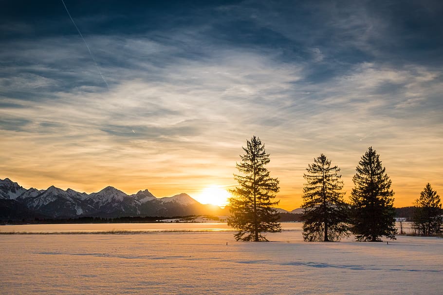 sunset, winter, mountains, landscape, allgäu, alpine, snow HD wallpaper