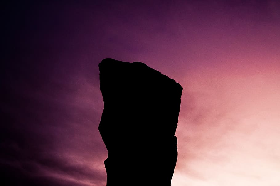 monument, silhouette, sky, cloud - sky, sunset, nature, purple HD wallpaper