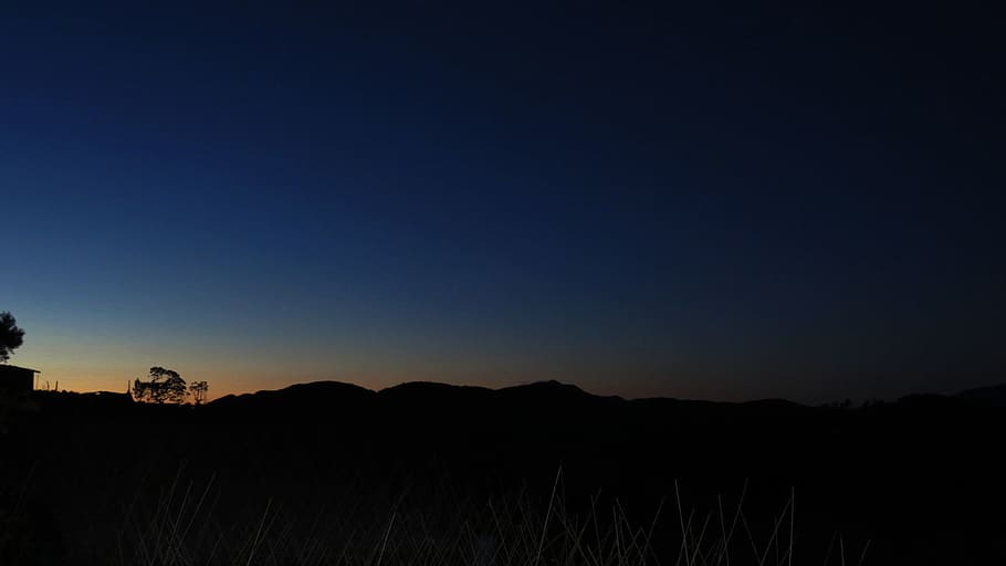 trees, mountain, sunrise, sky, orange, blue, philippines, paktil HD wallpaper