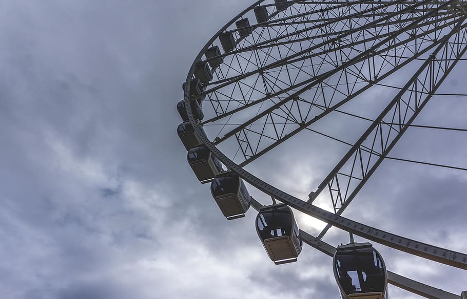 sky, low angle view, cloud - sky, amusement park ride, ferris wheel HD wallpaper