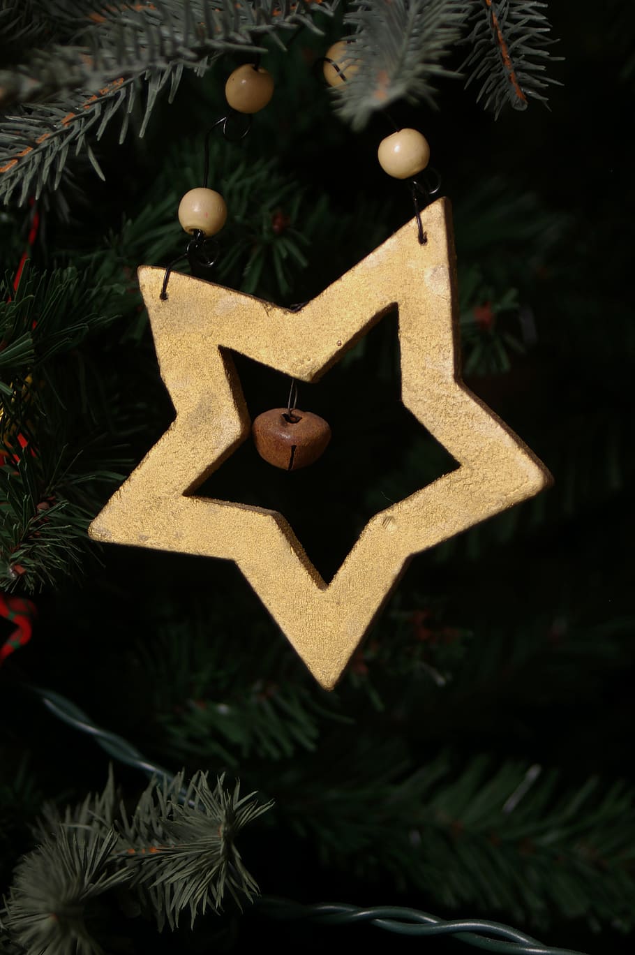 white star on green Christmas tree, plant, ornament, fir, abies, HD wallpaper